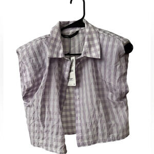 NWT Zara Cropped Shoulder Pad Poplin Shirt, Pastel Mauve, Size Medium